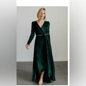 Serena Shimmer Velvet Wrap Dress | Forest